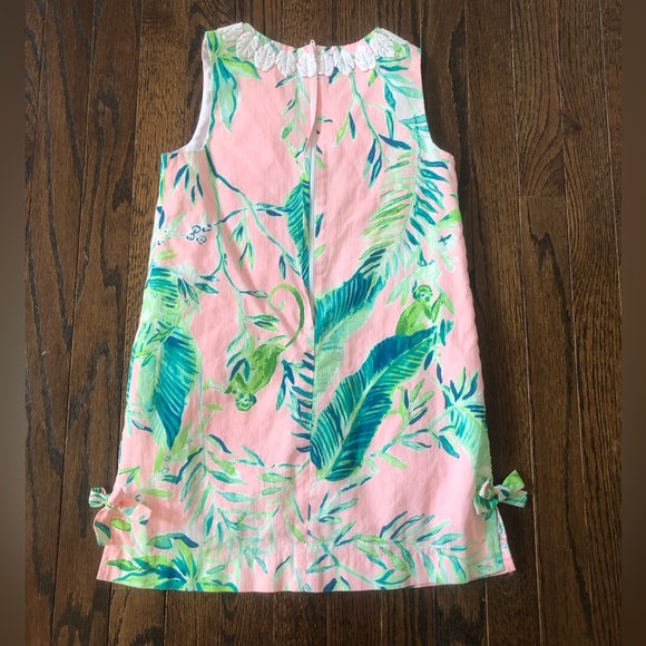 Lilly Pulitzer Girls 8 Light Pink/Green Palms/Monkey Embroidered Shift Dress - Picture 10 of 12